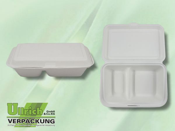 Menüschale+Deckel Bagasse, 2-fach, weiß