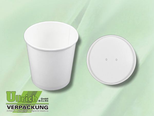Menüschale Pappe/PLA, Suppenbecher weiß