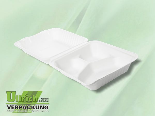 Menüschale+Deckel Bagasse, 3-fach, weiß