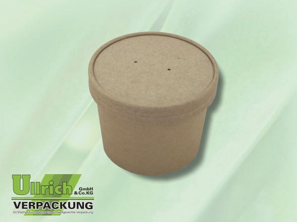 Menüschale Pappe/PLA, Suppenbecher braun