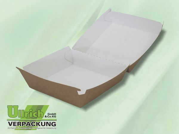 Menüschale+Deckel Pappe, 1-fach, braun/weiß