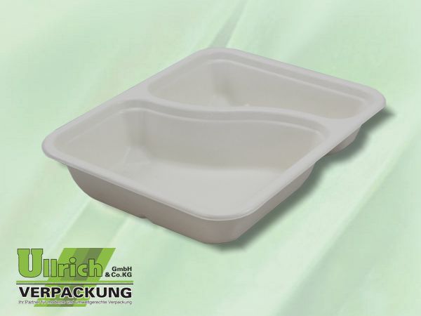 Menüschale Bagasse 2-fach, weiß / nature