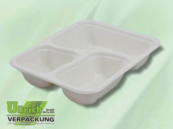 Menüschale Bagasse 3-fach, weiß