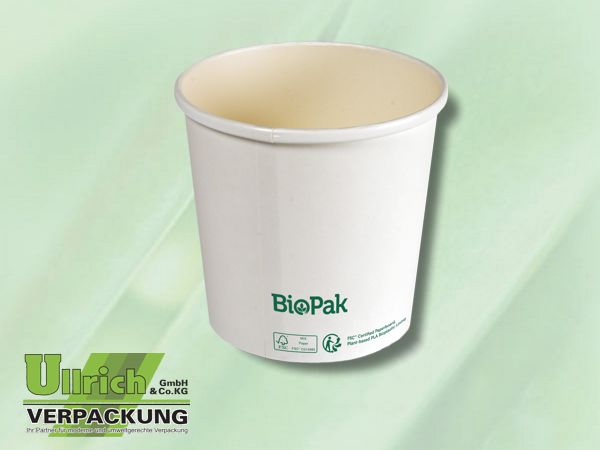 Menüschale Pappe/PLA, Suppenbecher weiß