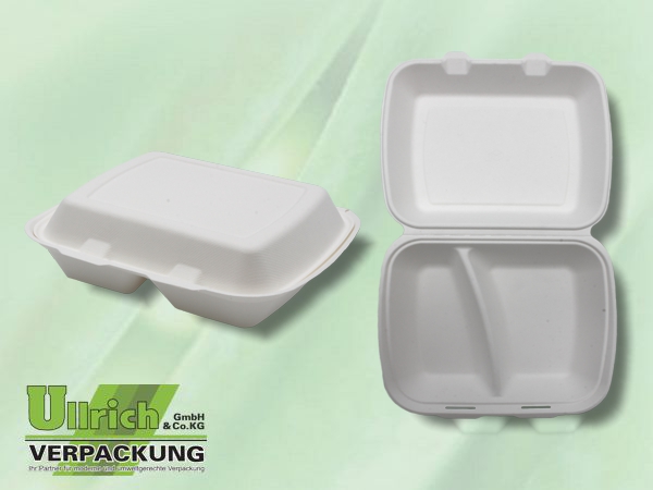 Menüschale+Deckel Bagasse, 2-fach, weiß