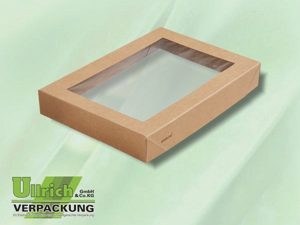 Menüschale Pappe braun/PLA, Deckel für Viking Brick Box