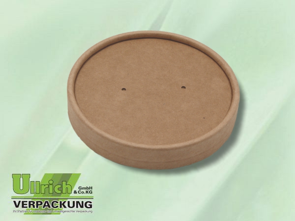 Menüschale Pappe/PLA, Deckel f. Suppenbecher braun